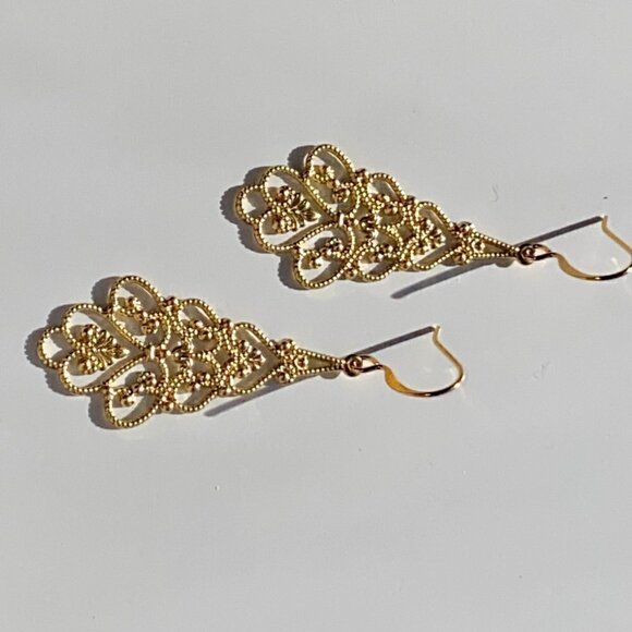❤️ Gold Brass Filigree Earrings - Picture 3 of 5
